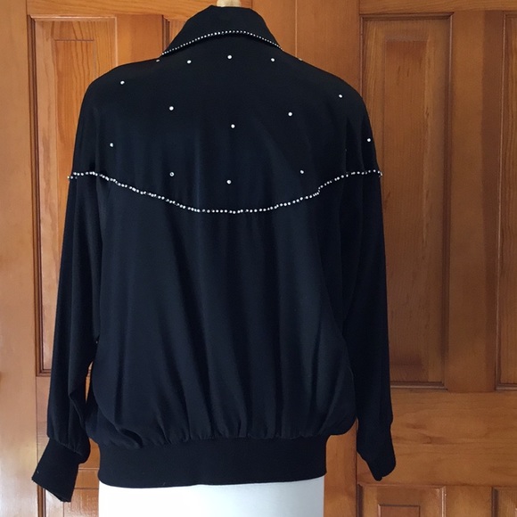 Ladies Black and Rhinestone trimmed Jacket Size 8.  Made in USA.  Zippered front - Picture 6 of 16